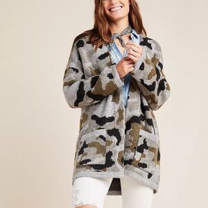 Anthropologie Vera Camo Gray and Green Camouflage cardigan Medium